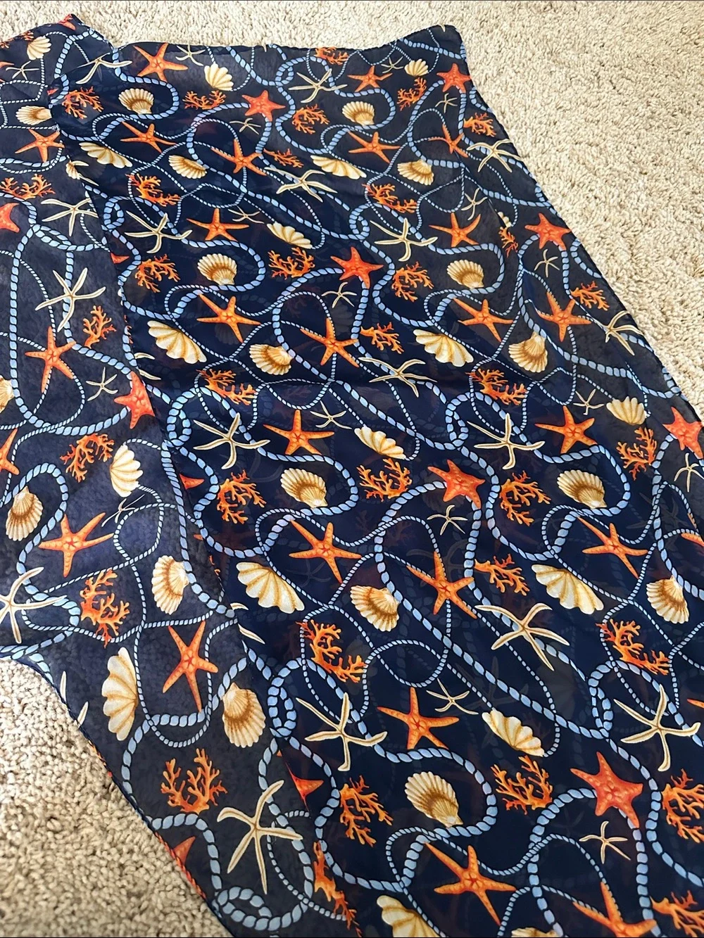 100% silk sheer scarf or wrap - Starfish & Shell Print